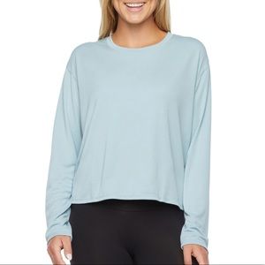 Stylus Womens Aqua Crew Neck Long Sleeve Crop Top SZ M